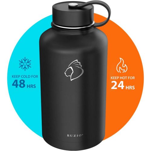  BUZIO Insulated Water Bottle with Straw Lid and Flex Cap, 32oz, 40oz, 64oz, 87oz Modern Double Vacuum Stainless Steel Water Flask, Cold for 48 Hrs Hot for 24 Hrs Simple Thermo Cant