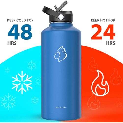  BUZIO Insulated Water Bottle with Straw Lid and Flex Cap, 32oz, 40oz, 64oz, 87oz Modern Double Vacuum Stainless Steel Water Flask, Cold for 48 Hrs Hot for 24 Hrs Simple Thermo Cant