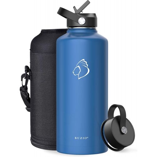  BUZIO Insulated Water Bottle with Straw Lid and Flex Cap, 32oz, 40oz, 64oz, 87oz Modern Double Vacuum Stainless Steel Water Flask, Cold for 48 Hrs Hot for 24 Hrs Simple Thermo Cant