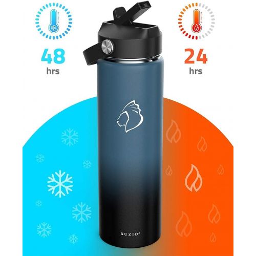  BUZIO Vacuum Insulated Stainless Steel Water Bottle 22oz and 1 Stainless Steel Gallon Jug Set, Black BPA Free Double Wall Travel Mug/Flask for Outdoor Sports Hiking, Cycling, Campi