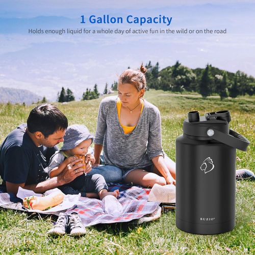  BUZIO Vacuum Insulated Stainless Steel Water Bottle 22oz and 1 Stainless Steel Gallon Jug Set, Black BPA Free Double Wall Travel Mug/Flask for Outdoor Sports Hiking, Cycling, Campi