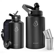 BUZIO Vacuum Insulated Stainless Steel Water Bottle 64oz with 1 Stainless Steel Gallon Jug Set, Black BPA Free Double Wall Travel Mug/Flask for Outdoor Sports Hiking, Cycling, Camp