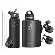 BUZIO Vacuum Insulated Stainless Steel Water Bottle 40oz with 64oz Insulted Three Caps Water Bottle, Black BPA Free Double Wall Travel Mug/Flask for Outdoor Sports Hiking, Cycling,