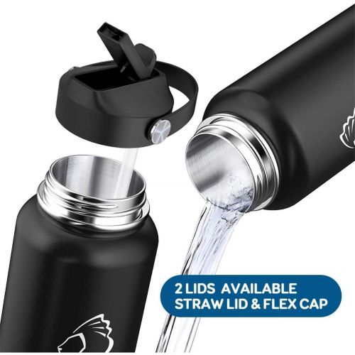  BUZIO Vacuum Insulated Stainless Steel Water Bottle 40oz with 64oz Insulted Three Caps Water Bottle, Black BPA Free Double Wall Travel Mug/Flask for Outdoor Sports Hiking, Cycling,