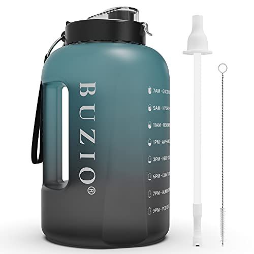  BUZIO 1 Gallon Water Bottle with Straw Lid, 128oz Motivational Water Jug, Big Sports Gym Drinking Bottle Canteen, Leakproof BPA Free Flask, Enough Drinking Sports Water Jug, Indigo