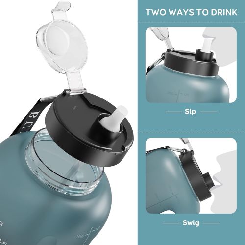  BUZIO 1 Gallon Water Bottle with Straw Lid, 128oz Motivational Water Jug, Big Sports Gym Drinking Bottle Canteen, Leakproof BPA Free Flask, Enough Drinking Sports Water Jug, Indigo