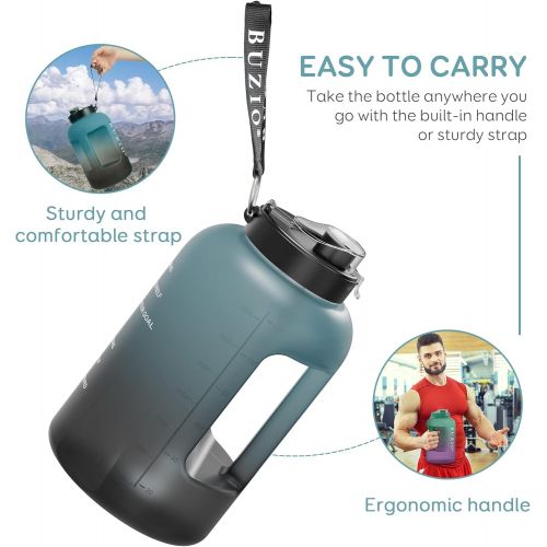  BUZIO 1 Gallon Water Bottle with Straw Lid, 128oz Motivational Water Jug, Big Sports Gym Drinking Bottle Canteen, Leakproof BPA Free Flask, Enough Drinking Sports Water Jug, Indigo