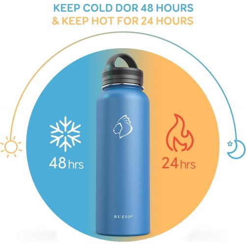  BUZIO Vacuum Insulated Stainless Steel Water Bottle 64oz with 40oz Insulted Three Caps Water Bottle, BPA Free Double Wall Travel Mug/Flask for Outdoor Sports Hiking, Cycling, Campi