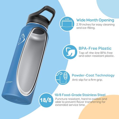  BUZIO Vacuum Insulated Stainless Steel Water Bottle 64oz with 40oz Insulted Three Caps Water Bottle, BPA Free Double Wall Travel Mug/Flask for Outdoor Sports Hiking, Cycling, Campi