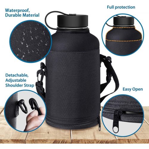 BUZIO Vacuum Insulated Stainless Steel Water Bottle 64oz with 40oz Insulted Three Caps Water Bottle, BPA Free Double Wall Travel Mug/Flask for Outdoor Sports Hiking, Cycling, Campi