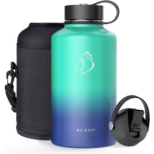  BUZIO Vacuum Insulated Stainless Steel Water Bottle 64oz with 40oz Insulted Three Caps Water Bottle, Gray BPA Free Double Wall Travel Mug/Flask for Outdoor Sports Hiking, Cycling,