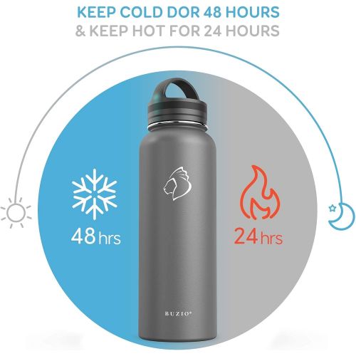  BUZIO Vacuum Insulated Stainless Steel Water Bottle 64oz with 40oz Insulted Three Caps Water Bottle, Gray BPA Free Double Wall Travel Mug/Flask for Outdoor Sports Hiking, Cycling,