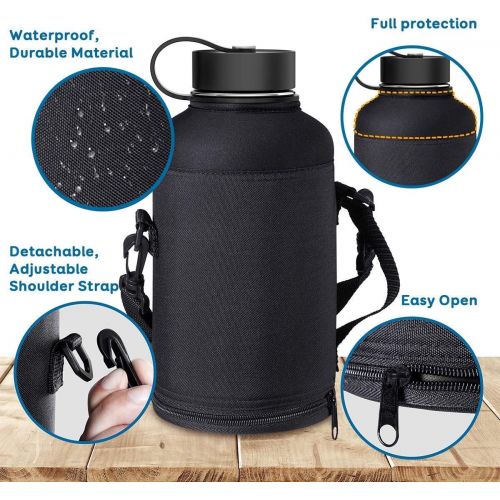  BUZIO Vacuum Insulated Stainless Steel Water Bottle 64oz with 40oz Insulted Three Caps Water Bottle, Gray BPA Free Double Wall Travel Mug/Flask for Outdoor Sports Hiking, Cycling,