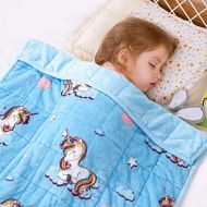 [아마존베스트]BUZIO Kids Weighted Blanket 3lbs, Unicorn Fleece Blanket for Kids with 4 Color Options, Ultra Soft and Cozy Kids Blanket, Great for Calming and Sleep 36x 48inch,Light Blue