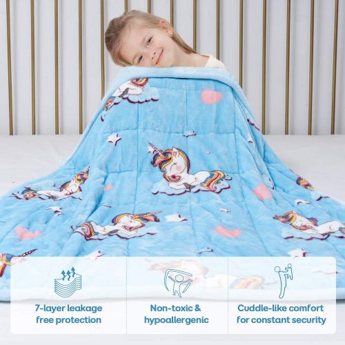  [아마존베스트]BUZIO Kids Weighted Blanket 3lbs, Unicorn Fleece Blanket for Kids with 4 Color Options, Ultra Soft and Cozy Kids Blanket, Great for Calming and Sleep 36x 48inch,Light Blue