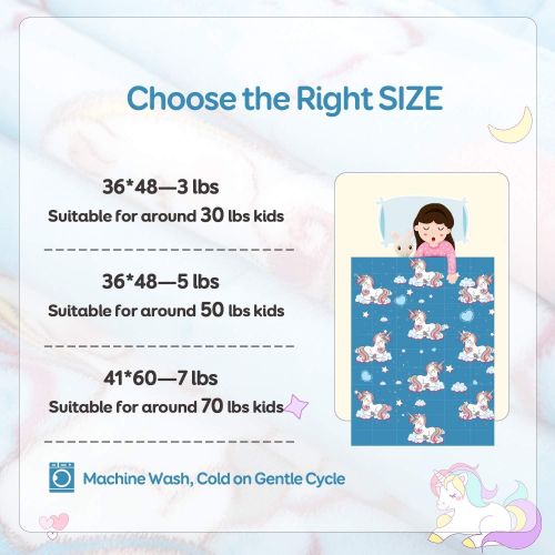  [아마존베스트]BUZIO Kids Weighted Blanket 3lbs, Unicorn Fleece Blanket for Kids with 4 Color Options, Ultra Soft and Cozy Kids Blanket, Great for Calming and Sleep 36x 48inch,Light Blue