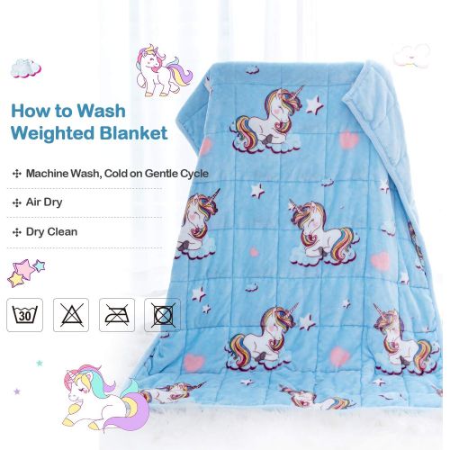  [아마존베스트]BUZIO Kids Weighted Blanket 3lbs, Unicorn Fleece Blanket for Kids with 4 Color Options, Ultra Soft and Cozy Kids Blanket, Great for Calming and Sleep 36x 48inch,Light Blue