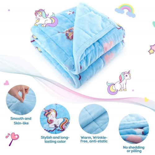  [아마존베스트]BUZIO Kids Weighted Blanket 3lbs, Unicorn Fleece Blanket for Kids with 4 Color Options, Ultra Soft and Cozy Kids Blanket, Great for Calming and Sleep 36x 48inch,Light Blue