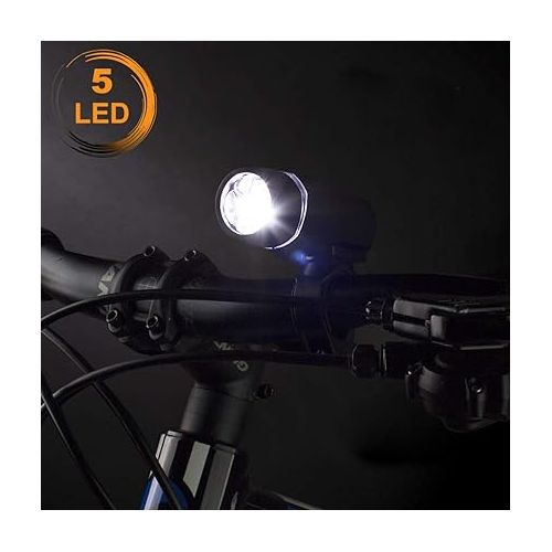  BV Bike Lights, Super Bright with 5 LED Bike Headlight & 3 LED Rear, Bike Lights for Night Riding with Quick-Release, Waterproof Bicycle Light Set, Bike Accessories, Bicycle Accessories, Flashlight