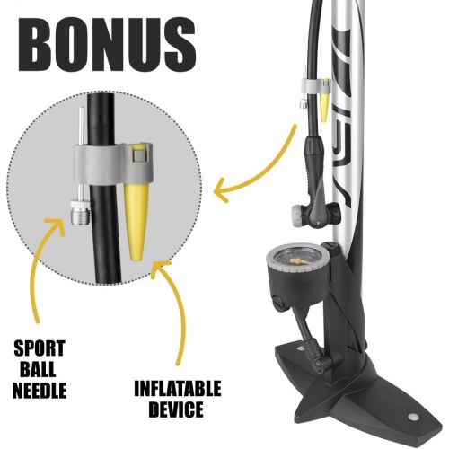  [아마존 핫딜]  [아마존핫딜]BV Bicycle Ergonomic Bike Floor Pump with Gauge & Smart Valve Head, 160 psi, Automatically Reversible Presta and Schrader