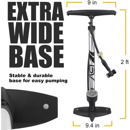  [아마존 핫딜]  [아마존핫딜]BV Bicycle Ergonomic Bike Floor Pump with Gauge & Smart Valve Head, 160 psi, Automatically Reversible Presta and Schrader