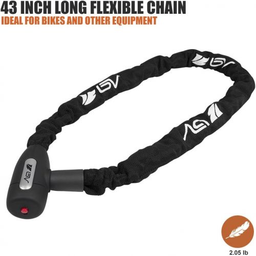  [아마존베스트]BV Bike Chain Lock with Two Keys - 43 Long with 6 mm 4-Sided Steel Chain Links - Heavy Duty Anti-Theft Cut Resistant Bicycle Locks