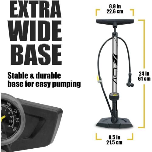  BV Bicycle Ergonomic Bike Floor Pump with Gauge, Air Ball Pump Inflator, 160 PSI, Fits Presta and Schrader- Twin Valve Head