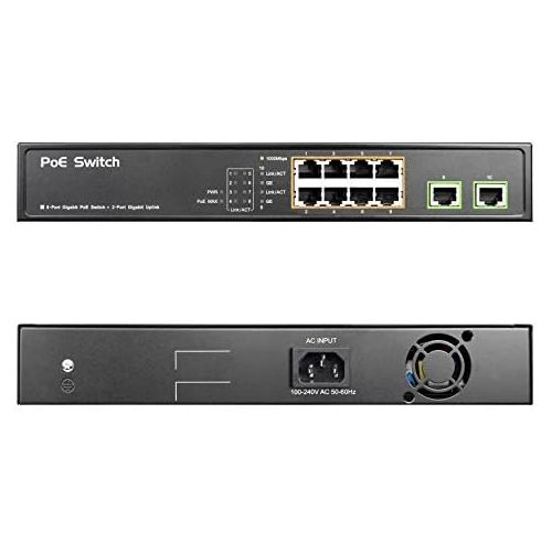  BV-Tech 8 Gigabit PoE+ Ports with 2 Enthernet Uplink, 130W, 802.3af/at POE-SW802G