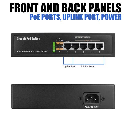  BV-Tech 5 Port Gigabit PoE Switch (4 Gigabit PoE Port + 1 Gigabit Uplink)  65W  802.3af/at