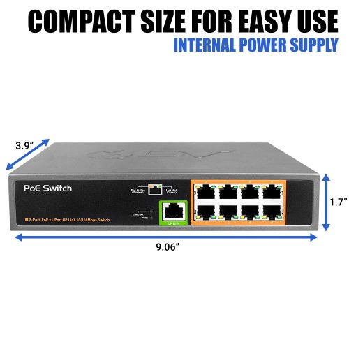  BV-Tech 9 Port PoE+ Switch (8 PoE+ Ports | 1 Uplink Port)  120W  802.3af/at