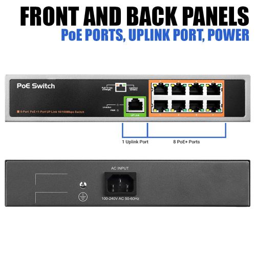  BV-Tech 9 Port PoE+ Switch (8 PoE+ Ports | 1 Uplink Port)  120W  802.3af/at
