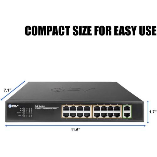  [아마존베스트]BV-Tech 18 Ports PoE/PoE+ Switch (16 PoE+ Ports | 2 Gigabit Ethernet uplink) - 19 Rackmount - 135W - 802.3af/at