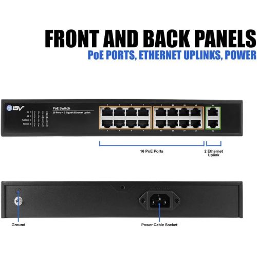  [아마존베스트]BV-Tech 18 Ports PoE/PoE+ Switch (16 PoE+ Ports | 2 Gigabit Ethernet uplink) - 19 Rackmount - 135W - 802.3af/at
