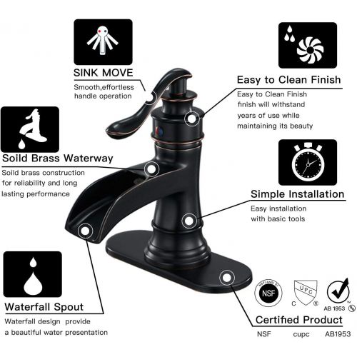  [아마존 핫딜]  [아마존핫딜]BWE Waterfall Spout Single Handle lever Bathroom Sink Faucet Deck Mount ORB Oil Rubbed Bronze Commercial