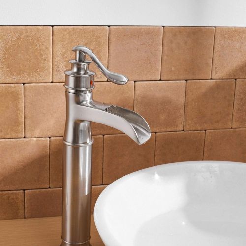  [아마존 핫딜]  [아마존핫딜]BWE Brushed Nickel Waterfall Commercial Bathroom Faucet Single Handle One Hole Vessel Sink Faucets