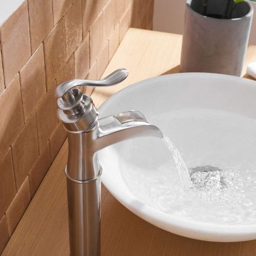  [아마존 핫딜]  [아마존핫딜]BWE Brushed Nickel Waterfall Commercial Bathroom Faucet Single Handle One Hole Vessel Sink Faucets