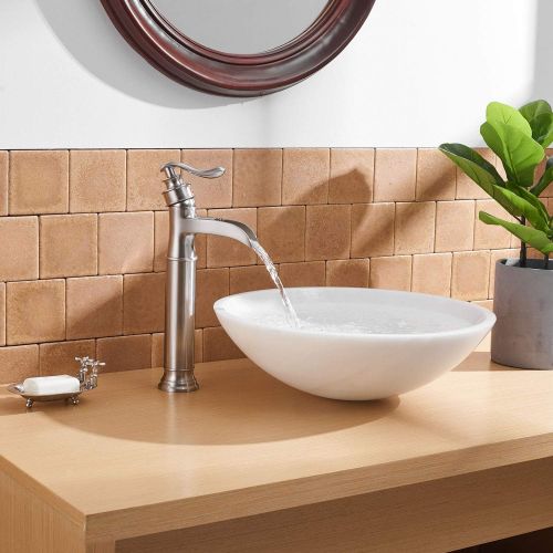  [아마존 핫딜]  [아마존핫딜]BWE Brushed Nickel Waterfall Commercial Bathroom Faucet Single Handle One Hole Vessel Sink Faucets