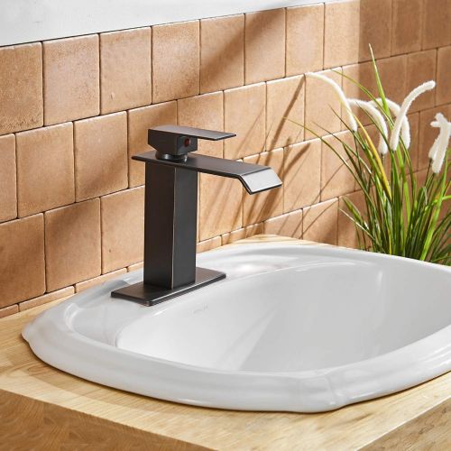  [아마존 핫딜]  [아마존핫딜]BWE Waterfall Spout Single Handle One Hole Bathroom Sink Faucet Oil Rubbed Bronze Deck Mount Lavatory