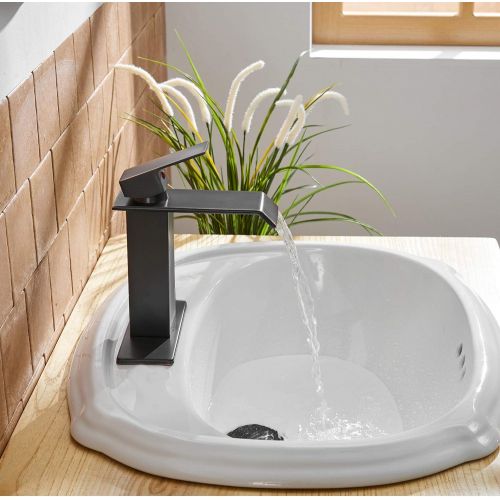  [아마존 핫딜]  [아마존핫딜]BWE Waterfall Spout Single Handle One Hole Bathroom Sink Faucet Oil Rubbed Bronze Deck Mount Lavatory