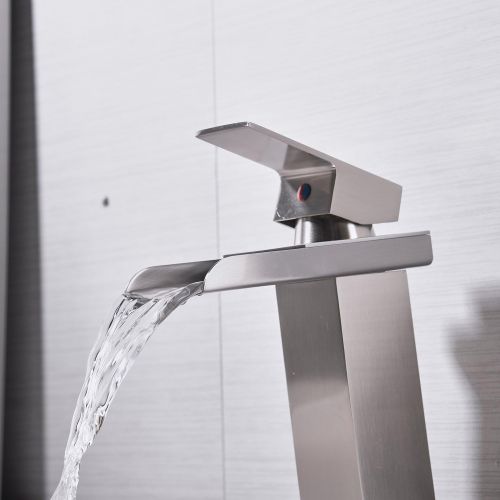  [아마존 핫딜] [아마존핫딜]BWE Eyekepper Nickel Brushed Waterfall Bathroom Sink Vessel faucet Lavatory Mixer Tap Open Channel Water Spout