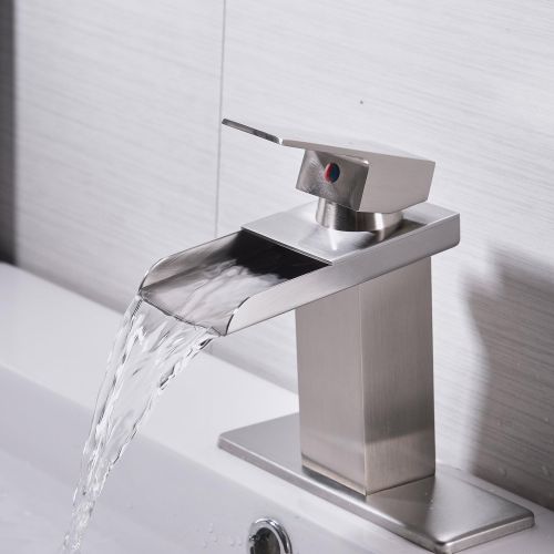  [아마존 핫딜] [아마존핫딜]BWE Eyekepper Nickel Brushed Waterfall Bathroom Sink Vessel faucet Lavatory Mixer Tap Open Channel Water Spout