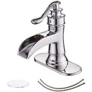 [아마존 핫딜] BWE Waterfall Bathroom Sink Faucets Commercial Single Handle Hole Lever Faucet Chrome Matching Pop Up Drain With Overflow