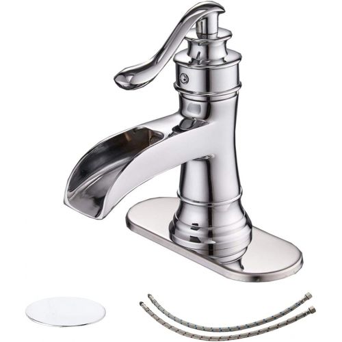  [아마존 핫딜] BWE Waterfall Bathroom Sink Faucets Commercial Single Handle Hole Lever Faucet Chrome Matching Pop Up Drain With Overflow