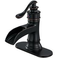 BWE Waterfall Bathroom Faucet Single-Handle One Hole Sink Faucet Deck Mount Oil Rubbed Bronze Vanity Faucets