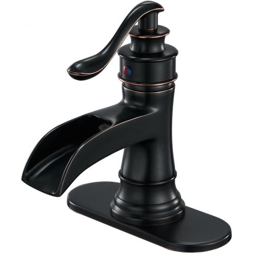  BWE Waterfall Bathroom Faucet Single-Handle One Hole Sink Faucet Deck Mount Oil Rubbed Bronze Vanity Faucets