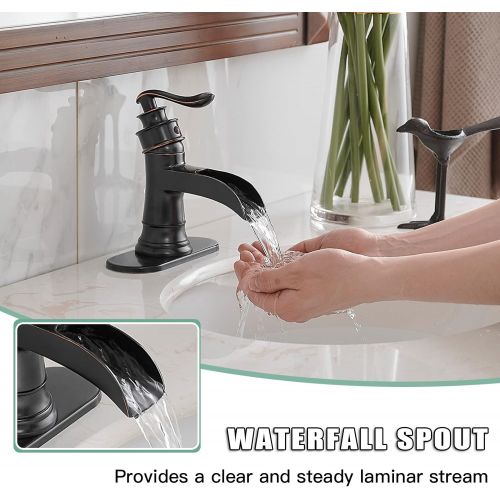  BWE Waterfall Bathroom Faucet Single-Handle One Hole Sink Faucet Deck Mount Oil Rubbed Bronze Vanity Faucets