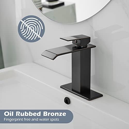  BWE Waterfall Spout Single Handle One Hole Bathroom Sink Faucet Oil Rubbed Bronze Deck Mount Lavatory