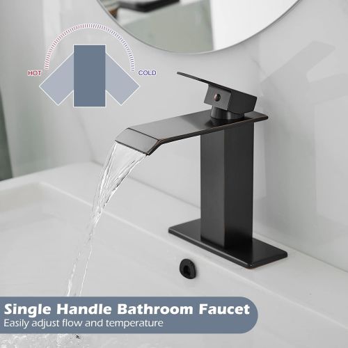  BWE Waterfall Spout Single Handle One Hole Bathroom Sink Faucet Oil Rubbed Bronze Deck Mount Lavatory