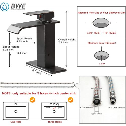  BWE Waterfall Spout Single Handle One Hole Bathroom Sink Faucet Oil Rubbed Bronze Deck Mount Lavatory