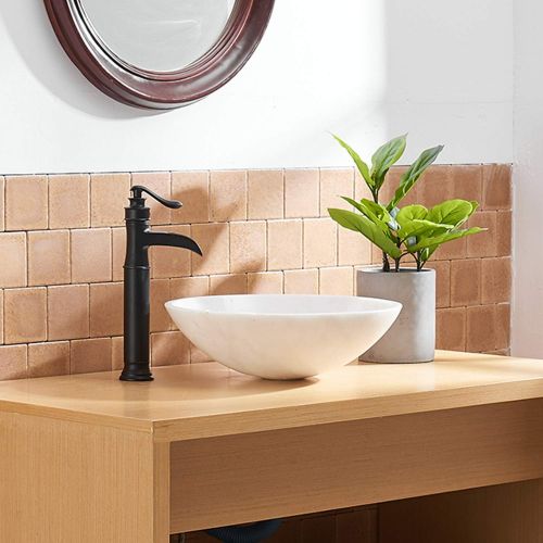  BWE Black Bathroom Faucet with Drain Assembly and Supply Line Lead-free Single-Handle One Hole Waterfall Vessel Sink Faucet Matte Black Lavatory Mixer Tap Deck Mount